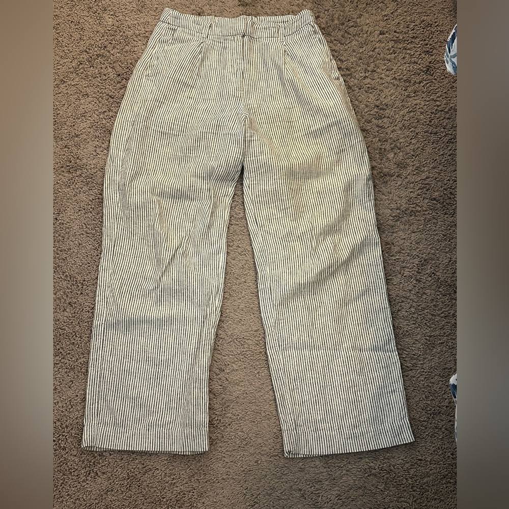 Old Navy Black and White Striped Linen Wide Leg Pants